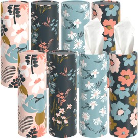 8 Pack Car Tissue Holder with 3-ply Facial Tissues Bulk, UBTKEY Car Tissues Cylinder, Round Tissue Boxes for Car, Round Tube Car Tissue Box Round Container for Home Office Bathroom (Floral Pattern)