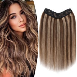 TESS Clip-In Real Hair Extensions Brown Balayage 45 cm, One Piece U-Shaped Clip-In Real Hair Extensions 5 Clips Remy Hair Extensions 70 g #4P27 Brown/Dark Blonde Extensions Clip-In Real Hair