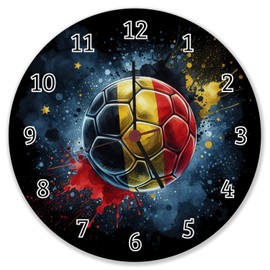 speecheese Football Belgium Flag Wall Clock Euro 2024 Highlight Sport Red/Yellow/Black Football Decoration for Fans