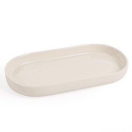 INGOFIN 7" Ceramic Bathroom Vanity Tray - Bathroom Organizer Countertop Tray for Perfume, Jewelry, Candles, Small Kitchen Counter Soap Tray, Decorative Tray for Bathroom Vanity and Toilet Tank, Beige