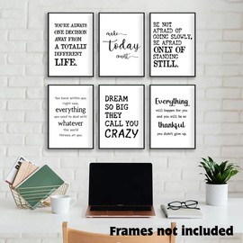 Inspirational Wall Art Prints, Set of 6 Motivational Quotes, Black and White Office Decor, Unframed (A4-21.0 x 29.7cm)