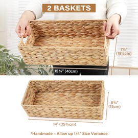 LotFancy Bathroom Basket, 2 Pack Water Hyacinth Toilet Paper Basket, Hand Woven Back of Toilet Organizer for Toilet Tank Top Countertop, Wicker Baskets for Shelves