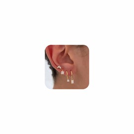 Lotus Karen Stud Hoop Earrings Set for Women - 4 Pairs Dainty Cartilage Earrings | 14K Gold Plated Small Hoops Earring Set for Pierced Ears