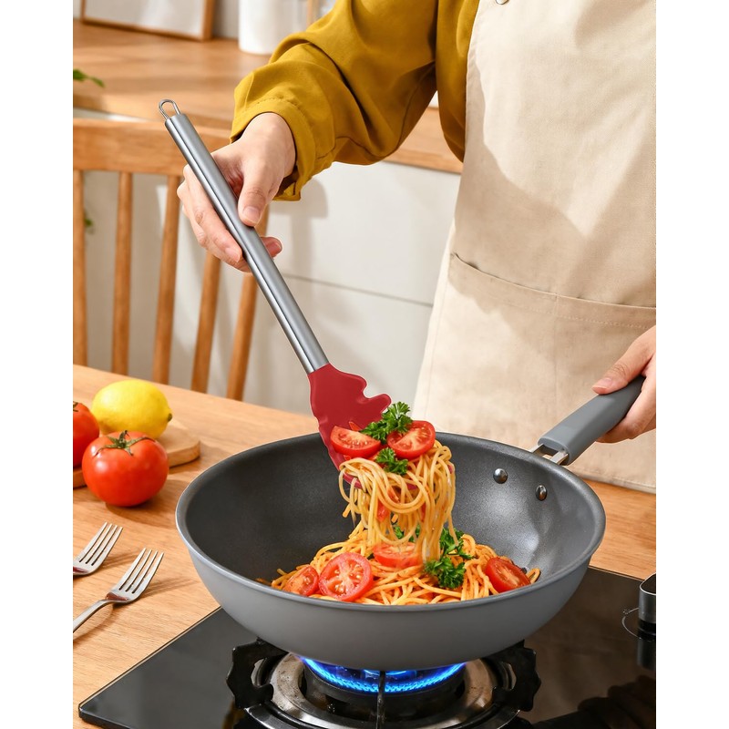 Spaghetti Spoon and Pasta Tong with Teeth and Drain Holes,