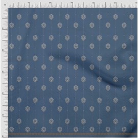 Soimoi Blue Cotton Canvas Fabric Dot,Leaves & Floral Panel Decor Fabric Printed BTY 56 Inch Wide