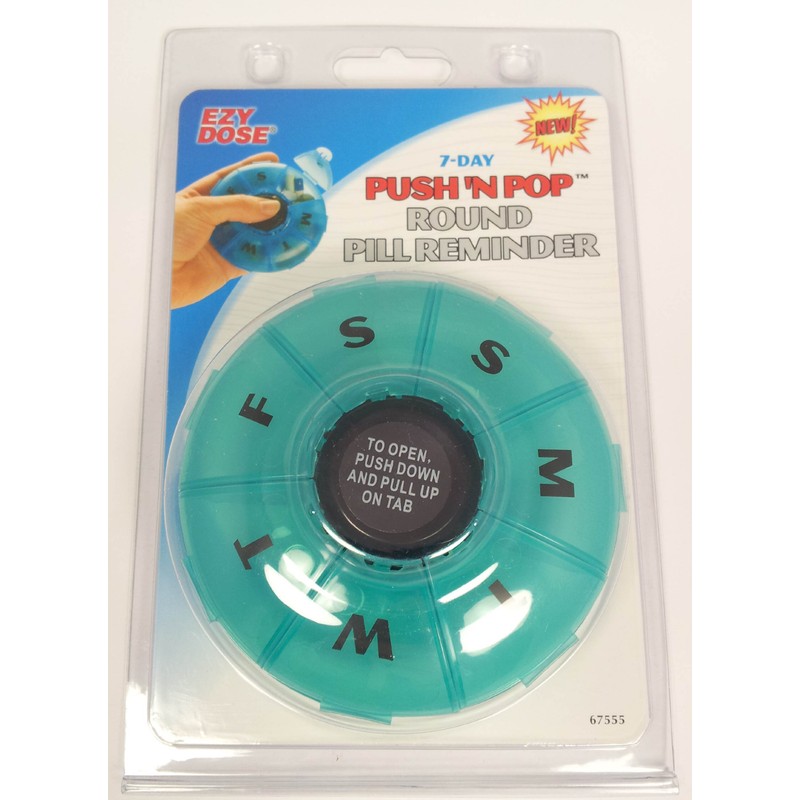 Ezy-Dose 7 Day Push @N Pop Round Pill Reminder (Random