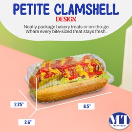 MT Products Plastic Hot Dog Container - 6.5" x 2.75" x 2.6" - Take Out Containers with Hinged Lid for Salads, Desserts, Sandwiches, and Cookies (Pack of 30) - Made in USA