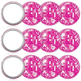 12 Pcs Disco Ball Compact Mirror Bulk 2.76In Hot Pink Cowgirl Handheld Mirror Glitter Disco Party Vintage Round Pocket Mirror Makeup Portable for Girls Women Gift Birthday Bachelorette Party Favors
