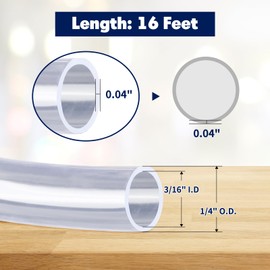 16 Feet - 3/16" ID x 1/4" OD Clear Vinyl Tubing, Translucent Plastic PVC Tubing Hose Pipe for Water Air Pump