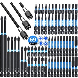 Magnetic Impact Rated Nut Driver with Screw Drill Bit Set, Long Screwdriver Bit Set, Tamper Proof Star Drill Bit Set with CNC Machining Head & Drill Bit Extender, Men Gifts, Men Gadgets, Tool Accessories, Power Tools, Hardware, Heavy Duty:_Yellow + black_69pcs/set