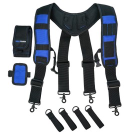MeloTough Magnetic Suspenders Tool Belt Suspenders with Large Moveable Phone Holder, Pencil Holder, Adjustable Size Padded Suspenders