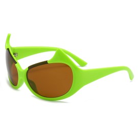 LJCZKA Vintage Cat Eye Sunglasses Women Men Retro Oval Sunglasses y2k Wraparound Sunglasses Devil Demon Hippie Glasses Oval, green / brown