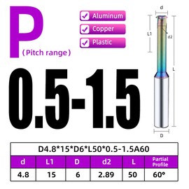Metric Carbide Thread Milling Cutters Threading End Mills for Aluminum Thread Angle 60 Degrees CNC for Metal Working Replace Taps-(5pcs D4.8×Picth0.5-1.5)