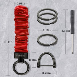 BuitBoll Keychain Wristlet, Stretchy Key Chain with D Key Ring Wrist Bracelet Key Strap for Women Girl Men (Red)