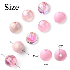 KitBeads 100pcs 16mm Random Pink Chunky Beads Mixed Styles Pinky Bubblegum Beads Plastic Round Ball Shape Gumball Beads for Jewelry Making
