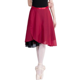 Daydance Faldas de ballet largas y transparentes para mujer, color negro con lazo en la cintura, Borgoña-negro-58cm, M