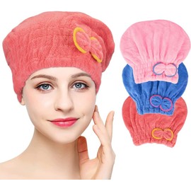 AUTOWT Toallas para Secar el Cabello, 3 Pcs Turbante Microfibra Seca Rápido el Cabello, Gorro para Secar el Cabello con Lazo, Toalla de Baño Absorbente para Mujeres y Niñas Pelo Corto Nedio Largo