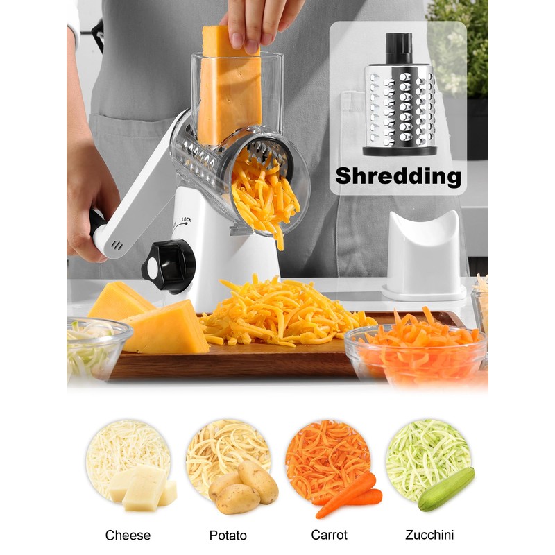 GDL Cheese Grater Rotary, Vegetable Slicer with 3 Interchangeable Drum