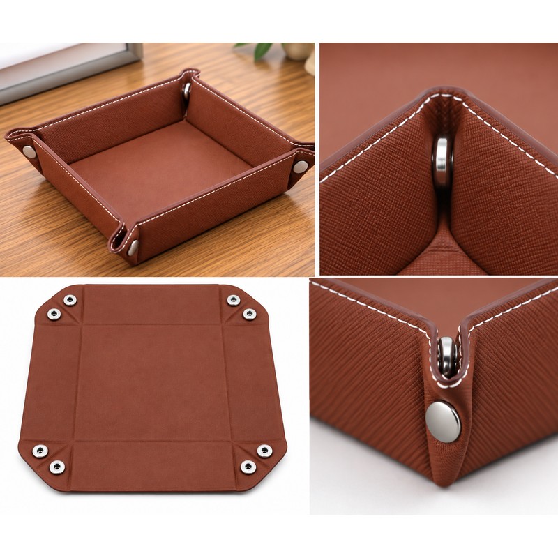 Folding PU Leather Valet Tray for Daily Essentials – Collapsible