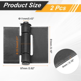 sourcing map 2 Pack Heavy Duty Weldable Hinges, 3.19" x 3.82" x 0.16" Weld on Butt Hinge Corrosion and Rust Resistant Folding Metal Gate Hinges for Trailer Doors