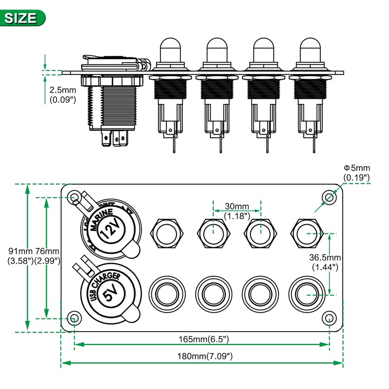 Ambuker 4 Gang 12V Momentary Push Button Switch Panel Antioxidant