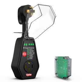 VIPTOO 50A RV Surge Protector with Replaceable Module & Extra Module, 12000J Circuit Analyzer for Camper & Trailer Power Plug, IP65 Waterproof with Oversized Cover (50 Amp 12000J)