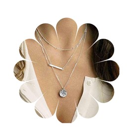 Yheakne Boho Layered Coin Bar Necklace Choker Silver Bar Disc Pendant Necklace Vintage Multi Layer Necklace Thin Long Necklaces for Women and Girls Gifts Jewellery