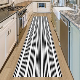 Aoczes Runner Rug 3x10 Black and White Striped Rug Cotton Woven Farmhouse Runner Rug Indoor Outdoor Carpet Washable Runner Rug for Kitchen Laundry Bedroom Living Room Entryway Runner Rug