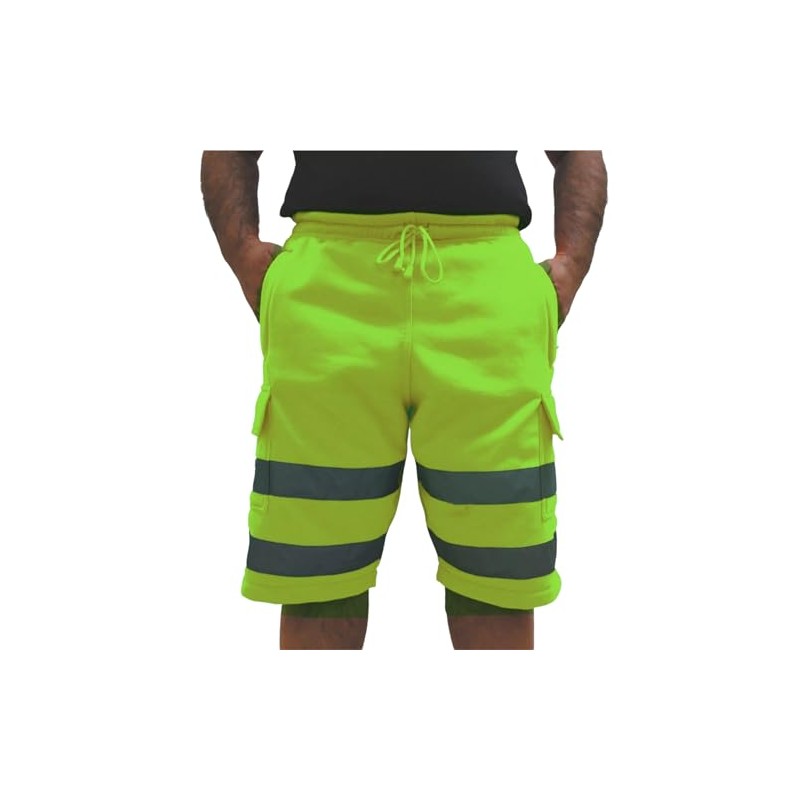 Men's Hi Vis Viz Cargo Fleece Shorts High Visibility Safety