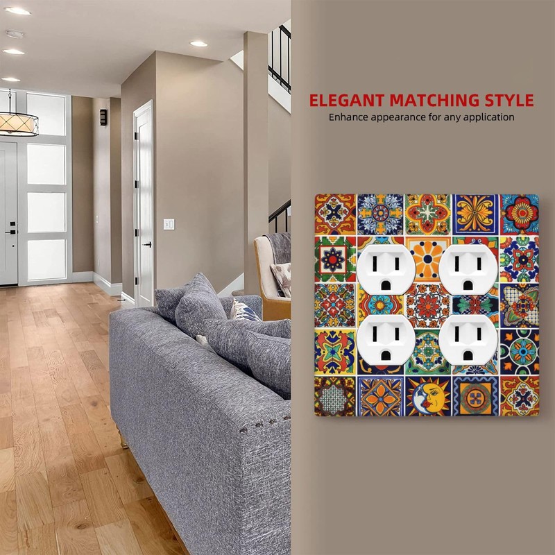 Yamxbfa Mexican Talavera Ceramic Tile Pattern Outlet Covers 2-Gang Duplex