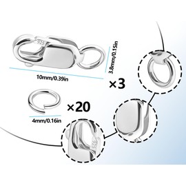 KAPSING 3-Piece Chain Clasp Set, Sterling Silver 925 Lobster Clasp, Lobster Clasp with 20 Pieces Open Rings, Bracelet Jewellery Clasp Connector Accessories, for DIY Necklaces (Silver)