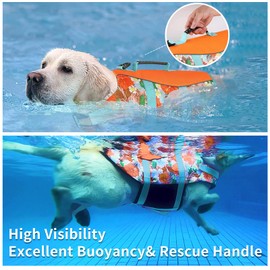 Dog Life Jacket Medium, High Flotation Dog Life Vest for Swimming Boating, Hawaiian Reflective Puppy Swim Vest, Adjustable Safety Dogs Floating Vests with Superior Buoyancy and Rescue Handle