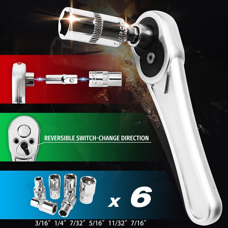 ELUMPLUS 1/4" Mini Ratchet Set (58-Piece), Small Ratchet Wrenches Set,