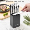 WELLSTAR Steak Knives Set of 8 with Wood Block, 4.75