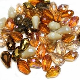 Honkoolly 200pcs Teardrop Crystal Glass Beads 3x5mm Vertical Hole Faceted Glass Teardrop Spacer Beads for Bracelets Necklace Earring DIY Jewelry Making Craft(Coffee Series)