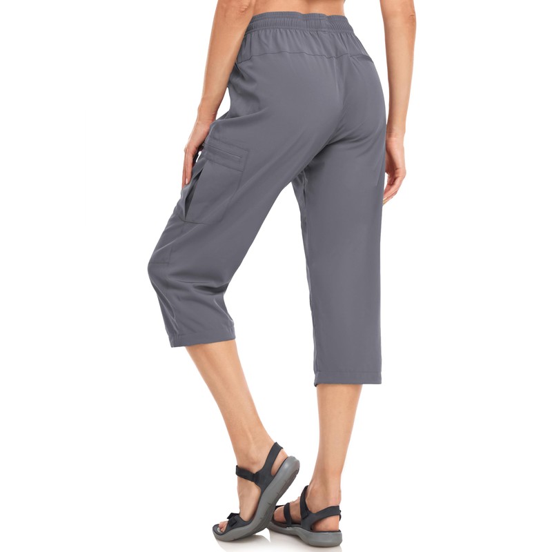 VEOBIKE Women’s Cropped Pants for Summer Outdoor Elastic Waist Stretch