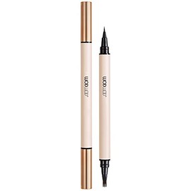 Vtrem 2 In 1 Double-Headed Microblade Eyebrow Pen + Black Liquid Eyeliner Pen Pencil Waterproof Microblading Eyebrow Pen Eye Brow Pencil Eye Liner Long Lasting Stay All Day (#01 Light Brown)