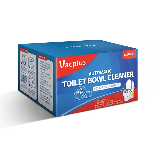 Vacplus Automatic Toilet Bowl Cleaner Tablets, Bathroom Toilet Tank Cleaner (12 PACK), Toilet Blue Clean Bubbles, Long-lasting, Fresh Smell, No Pungent Odor
