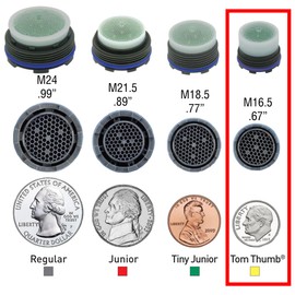 Laminar Faucet Aerator 0.5 gpm Cache M16.5 & M24 Hidden insert Low Flow Clear Stream with Install Key Standard/Tom Thumb (Tom Thumb M16.5)