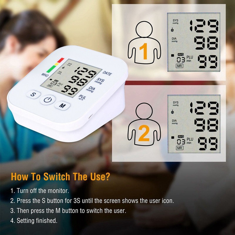 Upper Arm Blood Pressure Monitor Digital Pulse Heart Meter BP
