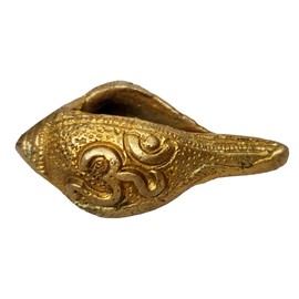 Purpledip Brass Shankha: Holy Conch Design Small Idol with Hindu Symbols (12248)