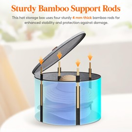 Lifewit Round Felt Hat Box, Stackable Bamboo Supports Cowboy Hat Travel Case with Dustproof Lid, Hat Organizer Bag for Women Storage, Foldable 16.5" D x 10.6" H Caps Container Carrier, 1 Pack-Gray