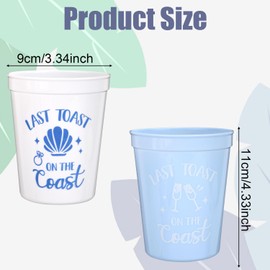 XIHIRCD 12pcs Last Toast On The Coast Bachlorette Cups, Plastic Reusable Cups for Coastal Themed Beach Bachelorette Bridal Showers Weddings Party Decorations Favors Supplies Gifts (White+Blue)