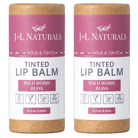J&L Naturals Tinted Lip Balm | Vegan & Cruelty Free Lip Stain | Zero Waste Makeup | Plastic-Free, Hydrating & Moisturizing Lip Tint | Made in US (Duo (2-Pack), Wild Berry Bliss)