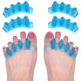 ROOCKE 4 Pcs Gel Toe Spacers for Women,Correct Hammer Toe Bunion Corrector for Men,Big Toe Spreaders,Yoga Toe Separators,Straightener for Overlapping Toes (Blue)