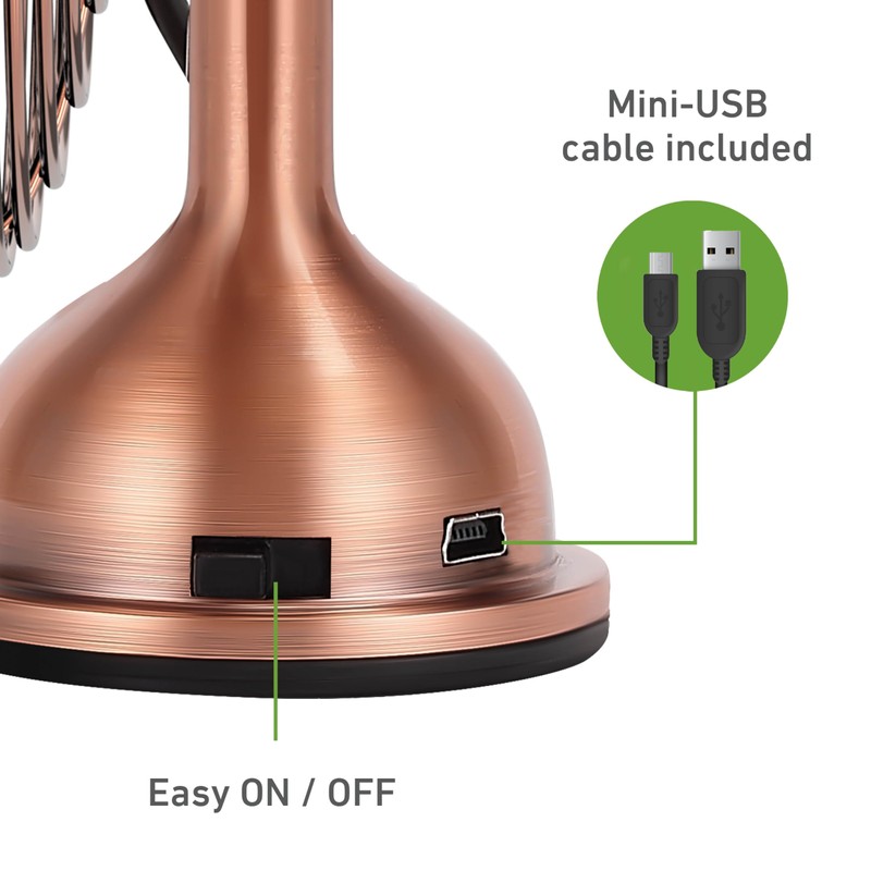 HOLMES 4" Mini Heritage Desk Fan, USB-Powered, Single Speed, 4