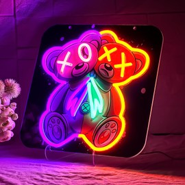 FRIFUN Bear Neon Sign, Cool LED Sign for Wall Decor, USB Powered Cool Bear Neon Lights for Cool Room Stuff, Game Rooms, Bar, Cafe, Cinema or Birthday Gifts for Man Cave