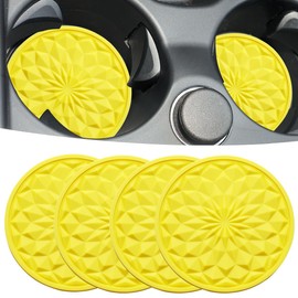 JUNAHAA Car Cup Coaster, Universal Automotive Waterproof Non-Slip Cup Holders Sift-Proof Spill Holder Car Interior Accessories 4 Pack Yellow