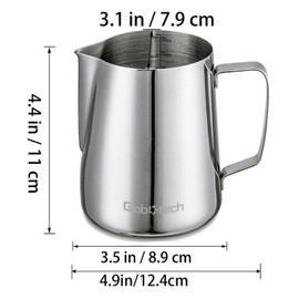 Stainless Steel Milk Frother Cup - Espresso Steaming Pitchers Coffee Foam Making Pitcher Latte Art Froth Cup Steaming Jug Cappuccino Hot Chocolate 20 Oz (600ml)