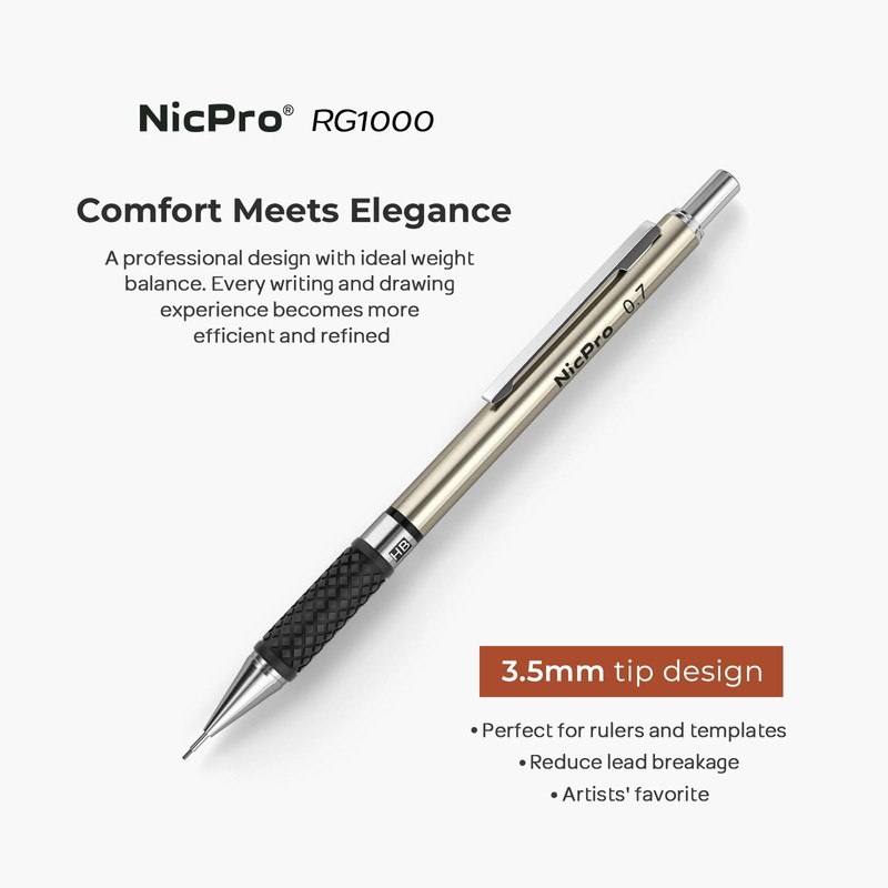 Nicpro 0.7 mm Art Mechanical Pencils Set, 6 PCS Metal